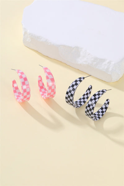 Retro Checkerboard Resin Hoop Earrings | 40E480