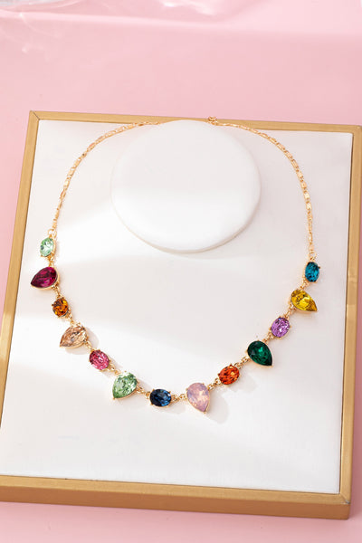 Rainbow Pear Gemstone Dangle Necklace | 80N92848