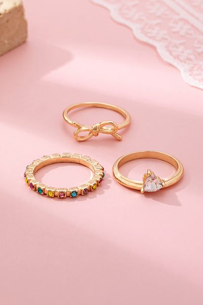 Rainbow Crystal Bow Statement Ring Set | 80R243