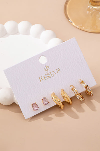 Pink Crystal & Gold Hoop Earring Set | 80E62083