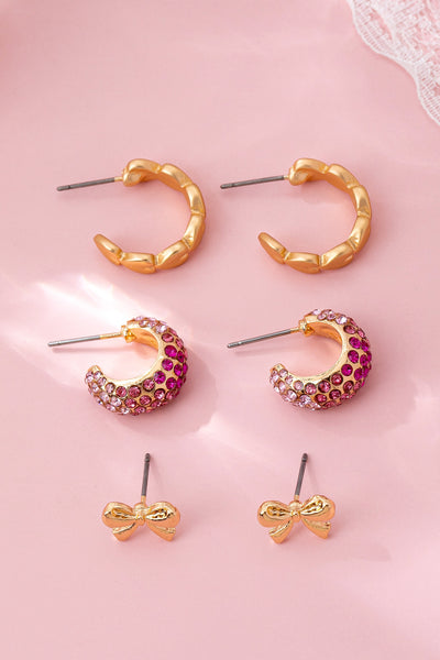 Pink Crystal Bow & Heart Earring Set | 80E62086