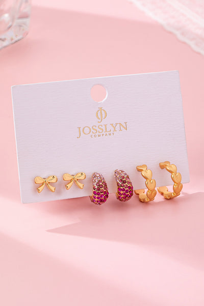 Pink Crystal Bow & Heart Earring Set | 80E62086