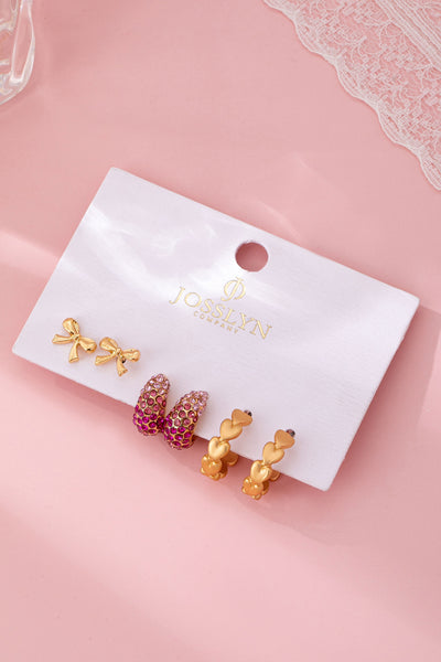 Pink Crystal Bow & Heart Earring Set | 80E62086