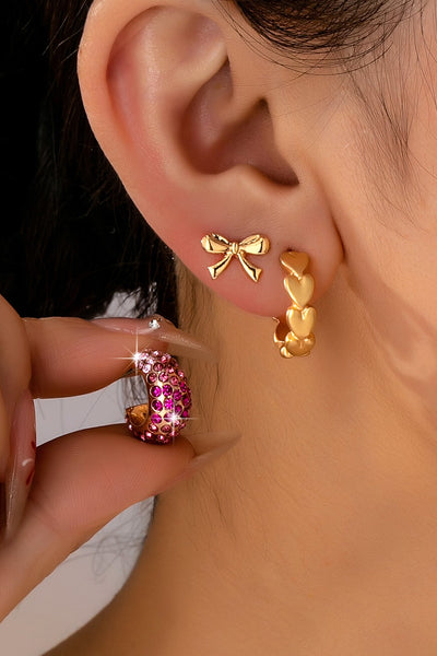 Pink Crystal Bow & Heart Earring Set | 80E62086
