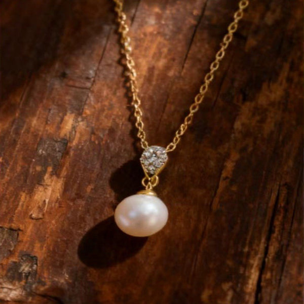 Crystal-Accented Pearl Drop Necklace | 40NK9670