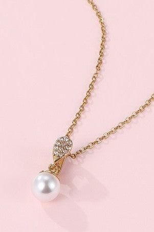 Crystal-Accented Pearl Drop Necklace | 40NK9670