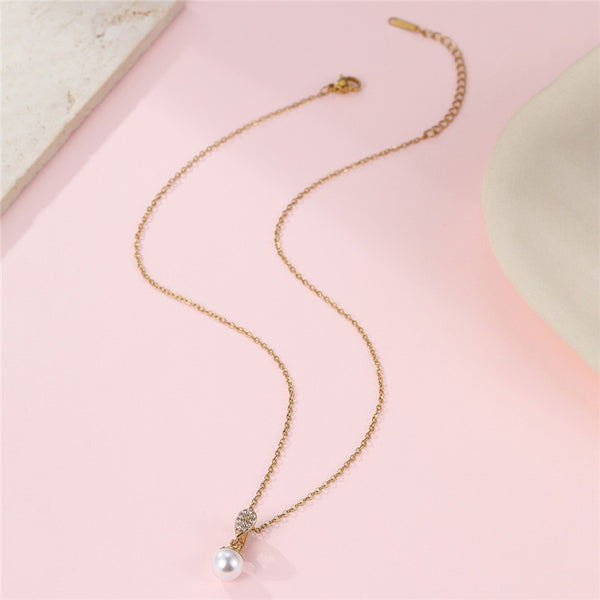 Crystal-Accented Pearl Drop Necklace | 40NK9670