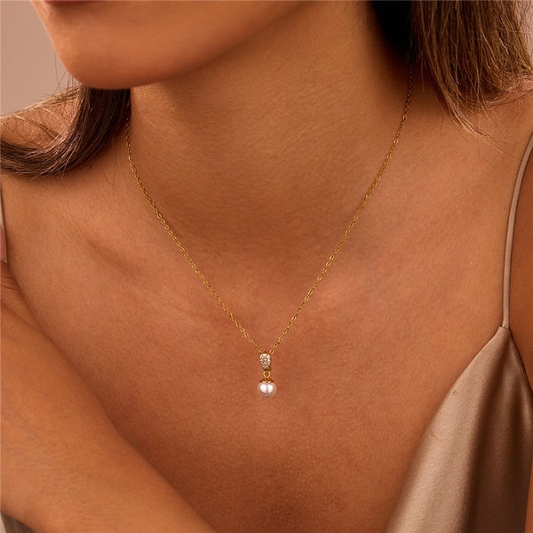 Crystal-Accented Pearl Drop Necklace | 40NK9670