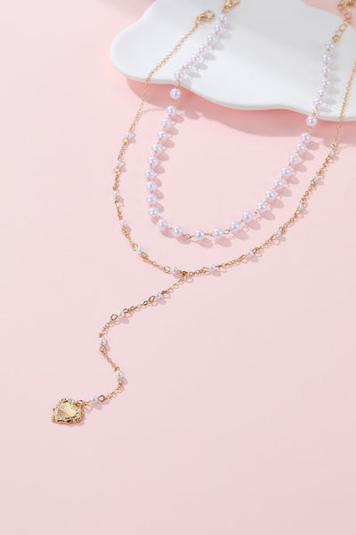Layered Pearl Y-Necklace with Heart Pendant | 40NK9672