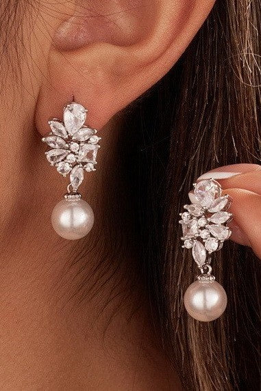 Marquise Crystal & Pearl Drop Earrings | 40E486