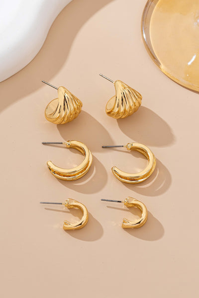 Vintage Gold Shell & Ribbon Hoop Trio Earrings | 80E62115