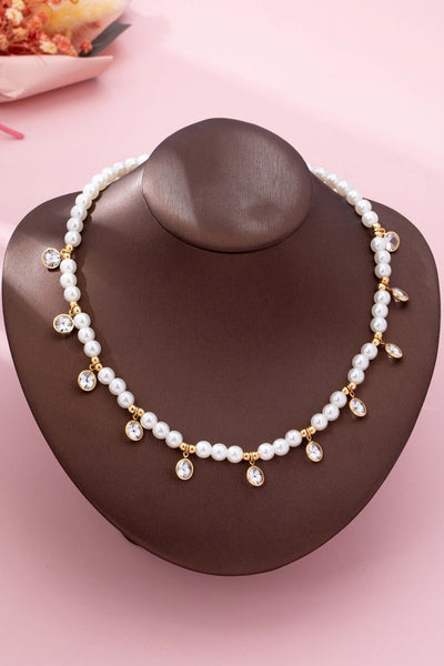 Crystal Drop Charm Pearl Station Necklace | 80N92862