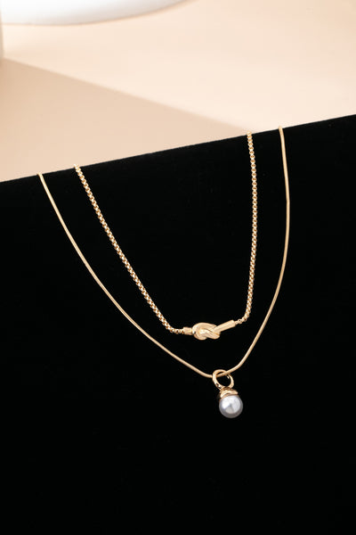 Layer Knot & Acorn Pendant Duo Drop Necklace | 80N92865