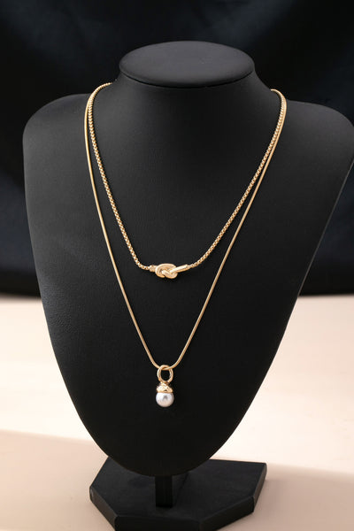 Layer Knot & Acorn Pendant Duo Drop Necklace | 80N92865