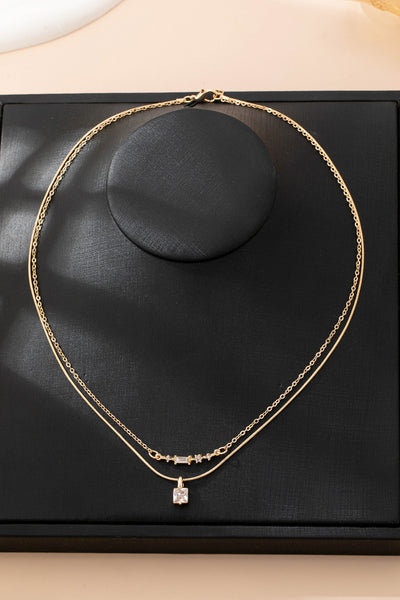 Layer Crystal Bar & Solitaire Square Necklace | 80N92870