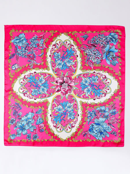Vibrant Pink Floral Silk-Feel Scarf | 40SC705