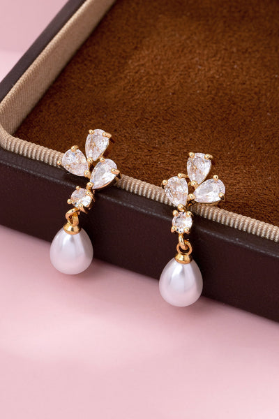 CZ Crystal Cluster & Teardrop Pearl Earrings | 80E61988