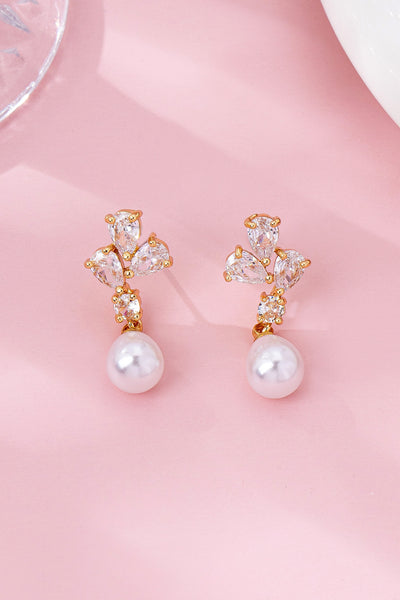 CZ Crystal Cluster & Teardrop Pearl Earrings | 80E61988