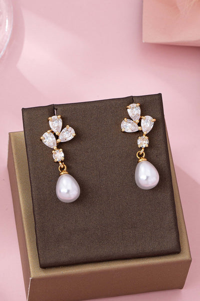 CZ Crystal Cluster & Teardrop Pearl Earrings | 80E61988