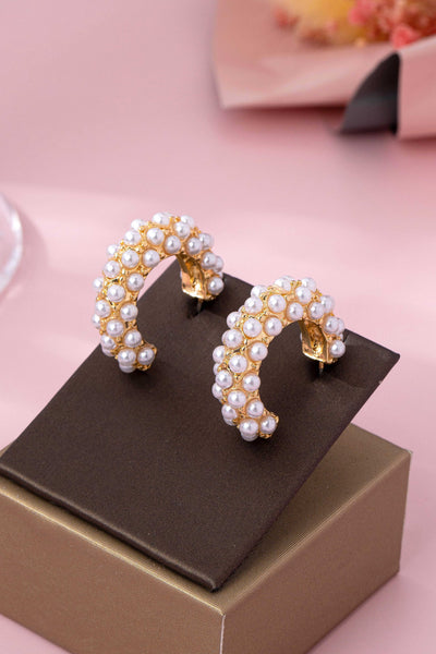 Gold-Tone Multi-Pearl C-Hoop Earrings | 80E61992