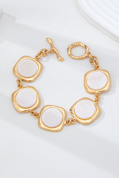 White Pearly Inlay Square Link Bracelet | 80B1752