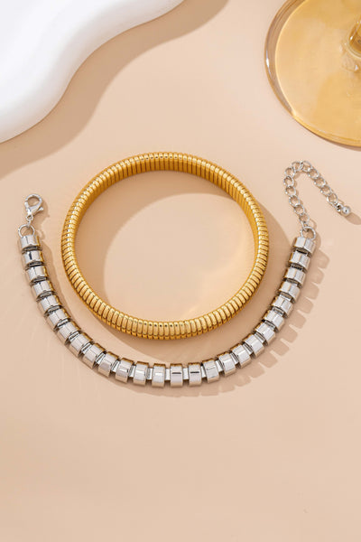 Two-Tone Mixed Chain Bangle Set | 80B1686