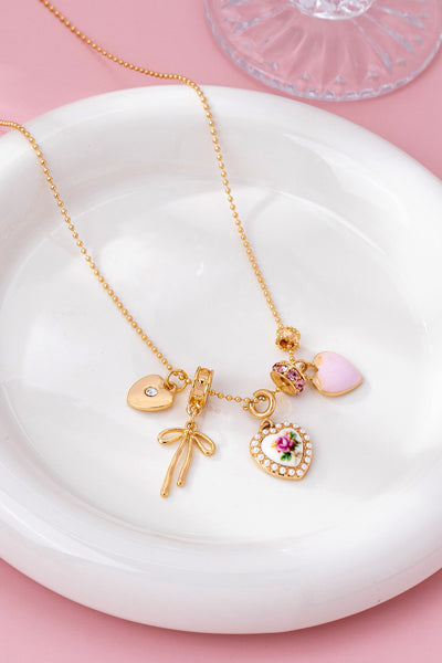 Multi Charm Porcelain Bow Ball Chain Necklace | 80N92892