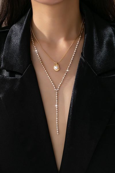 Layered Y Pearl and CZ Crystal Necklace | 80N92885