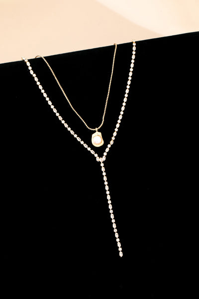 Layered Y Pearl and CZ Crystal Necklace | 80N92885