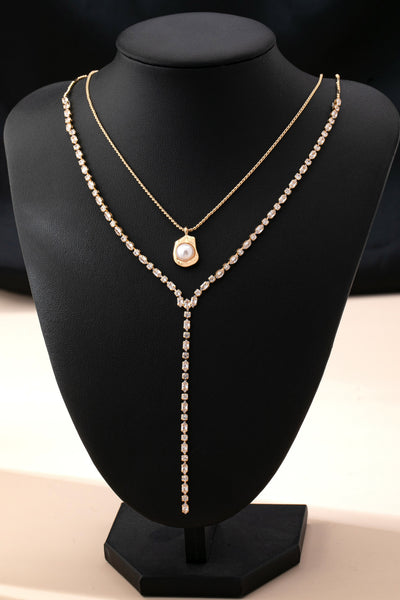 Layered Y Pearl and CZ Crystal Necklace | 80N92885