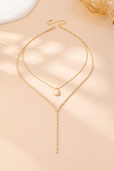 Layered Y Pearl and CZ Crystal Necklace | 80N92885