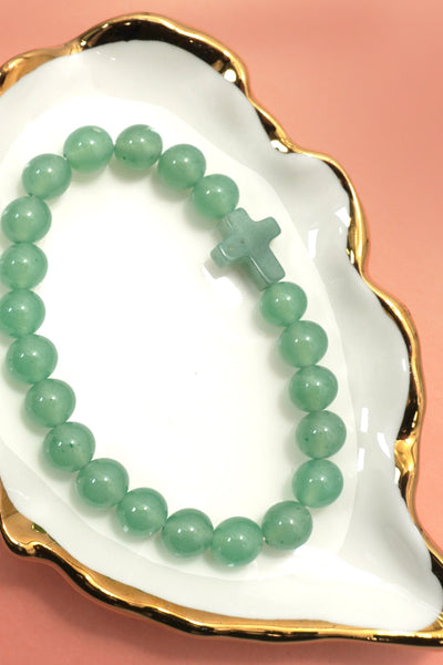 Boho Natural Stone Cross Charm Beaded Bracelet | 40B5248