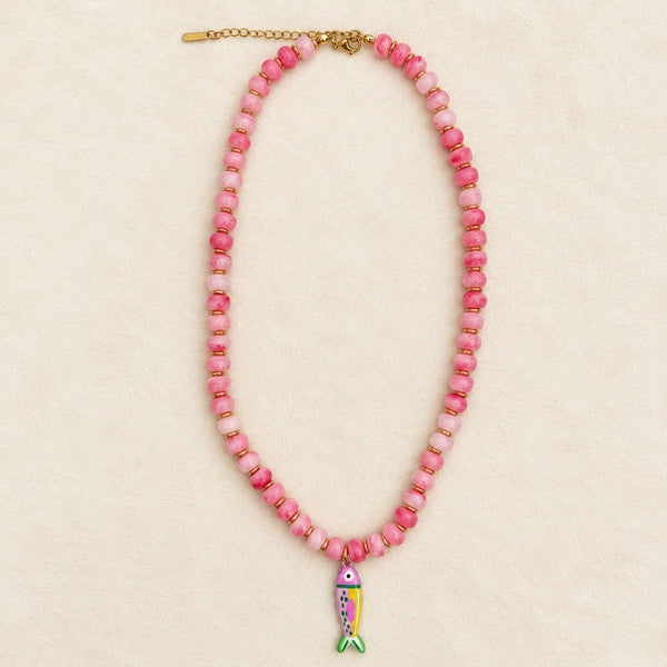 Resin Bead & Enamel Fish Charm Strand Necklace | 40NK9808
