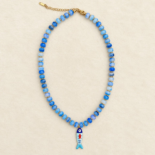 Resin Bead & Enamel Fish Charm Strand Necklace | 40NK9808