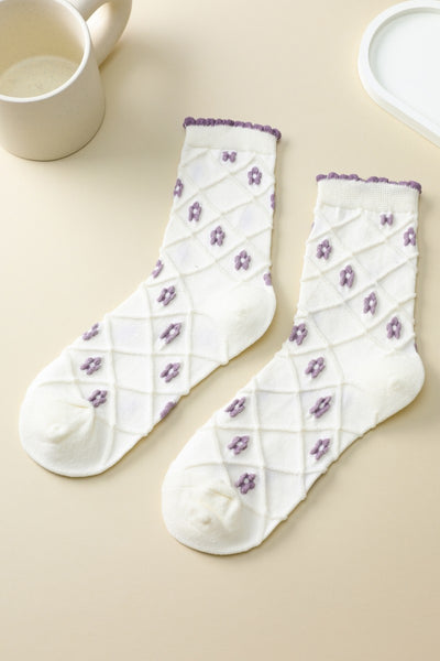 Woman Embroidered Texture Crew Sock | 40S02085