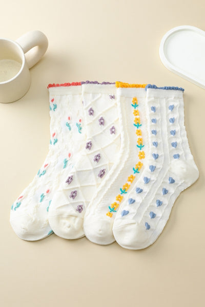 Woman Embroidered Texture Crew Sock | 40S02085