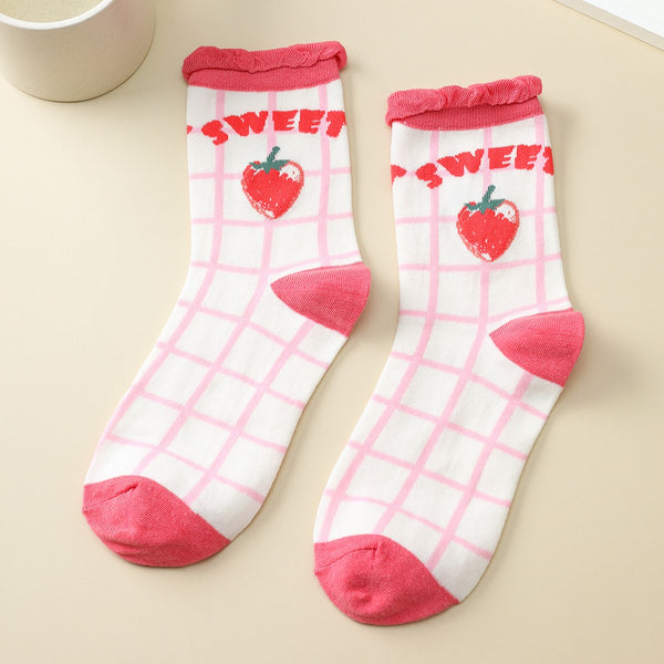 Strawberry-Theme Crew Sock | 40S02086