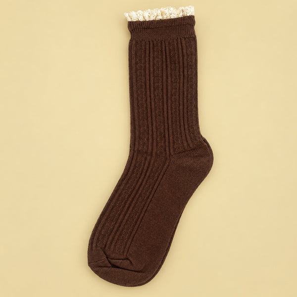 Vintage Lace Trim Cable Knit Crew Socks | 40S02101