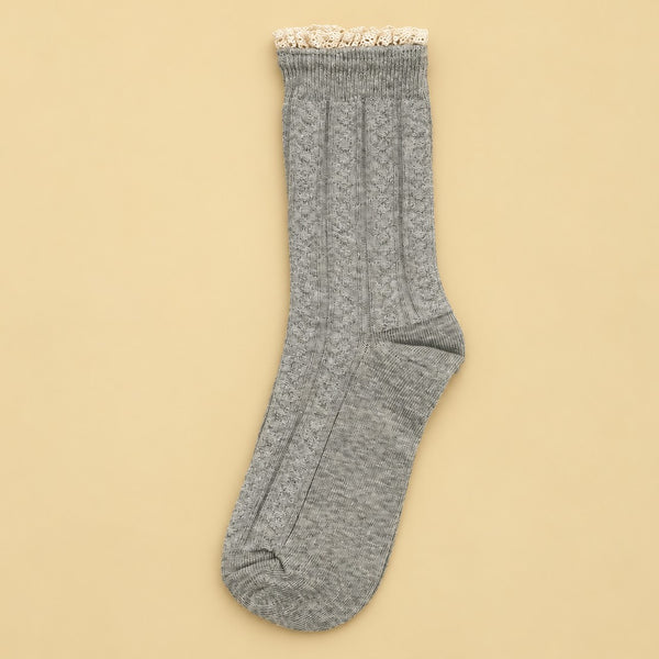 Vintage Lace Trim Cable Knit Crew Socks | 40S02101