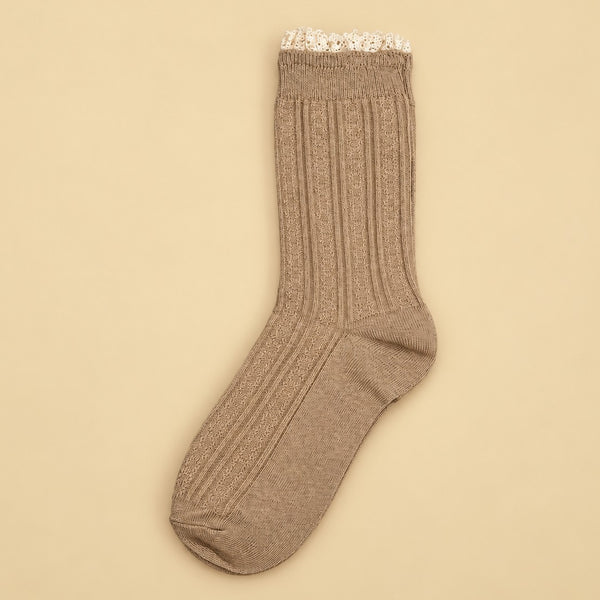 Vintage Lace Trim Cable Knit Crew Socks | 40S02101