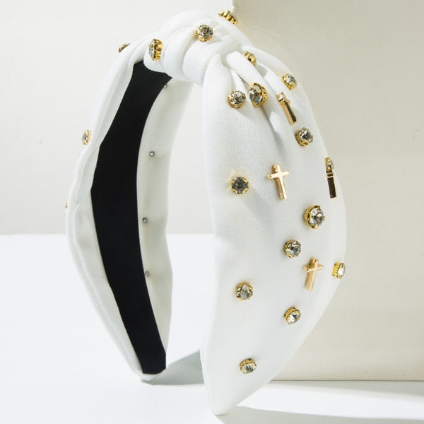 Cross and Crystal Embellished Knot Headband | 40HB196