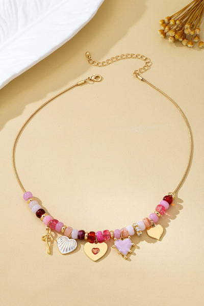Pink Beaded Heart and Shell Charm Necklace | 80N92903