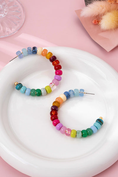 Multi-Color Beaded Hoop Earrings | 80E62019