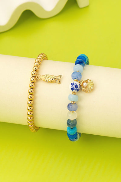 Nautical Blue Beaded Stretch Bracelet Set | 80B1705