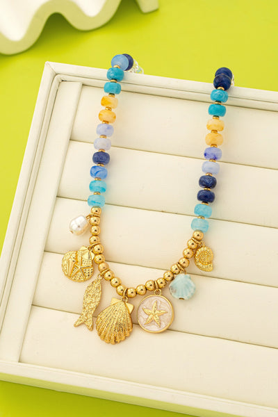 Nautical Blue Beaded Sealife Charm Necklace | 80N92927