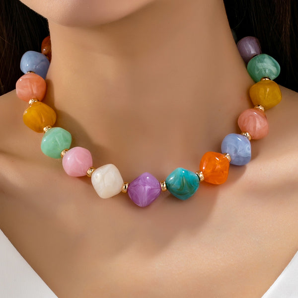 Multicolor Oversized Faceted Pastel Bead Necklace | 80N92990