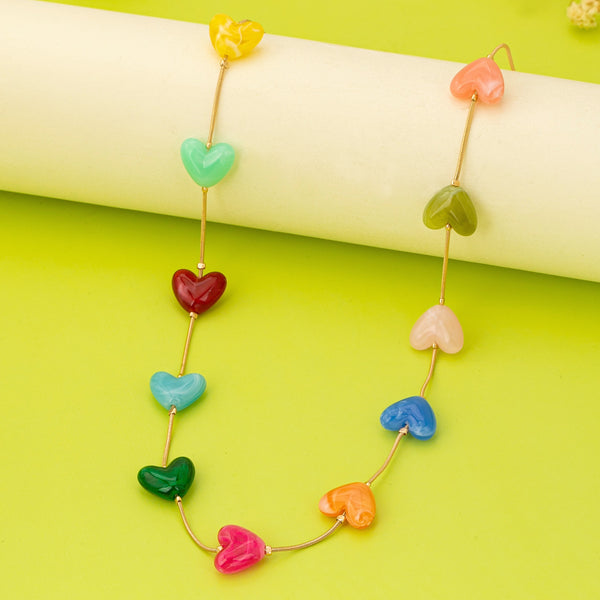 Multicolor Resin Beaded Heart Station Necklace | 80N92985