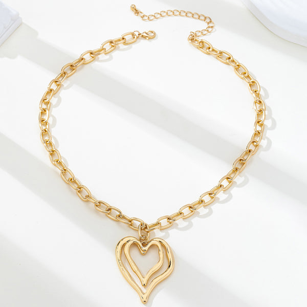 Sculptural Oversized Double Heart Pendant Necklace |80N93012
