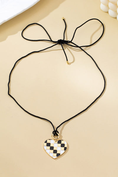 Checkered Heart Cord Landyard Necklace | 80N92999
