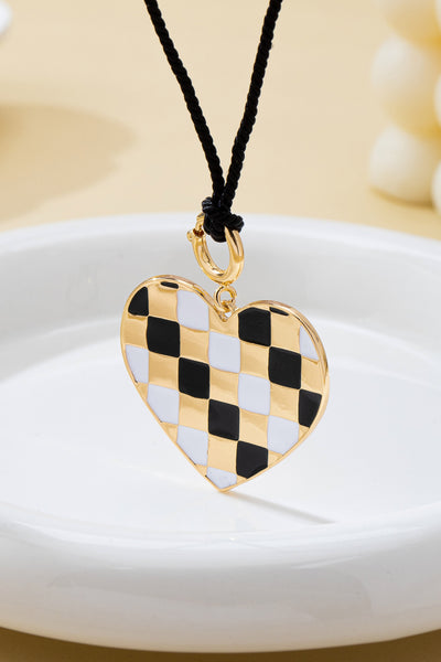 Checkered Heart Cord Landyard Necklace | 80N92999